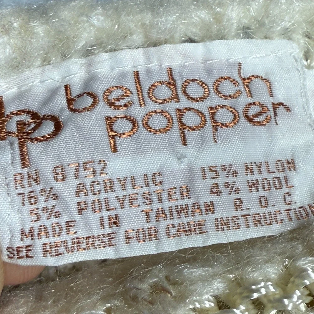 Vintage Beldoch Popper Sweater Women L Beige Cozy Textured Plaid Knit 80s - Picture 7 of 16